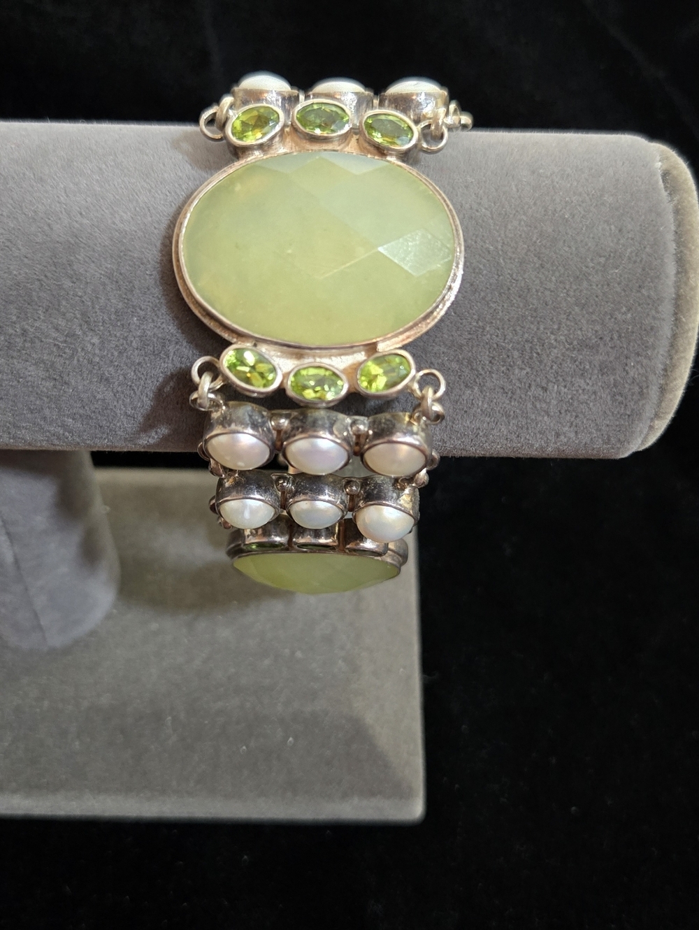 Green Multi-Stone Pearl Link Bracelet - Women Jewelry